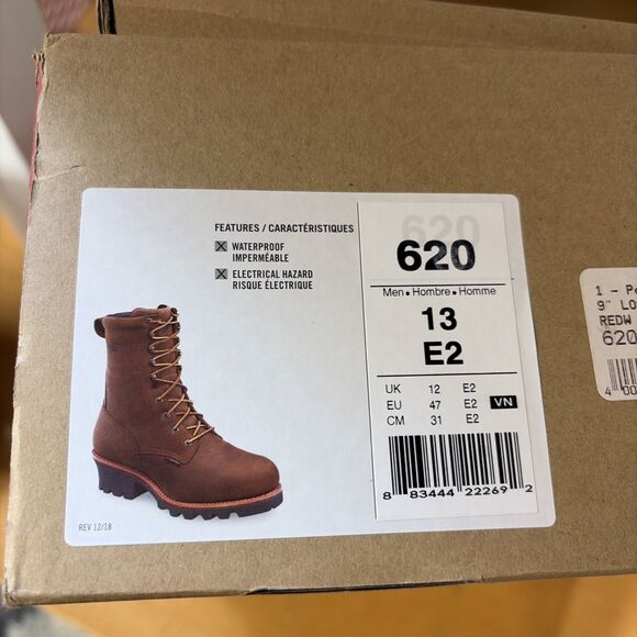 Red Wing 620 9” Mens Size 13 2E Logger Boots Waterproof Brown Soft Toe Work